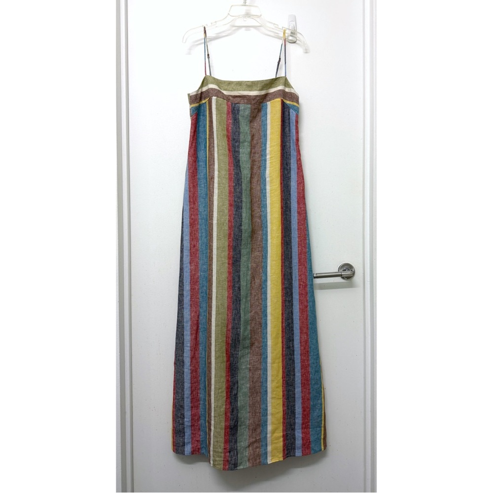 NWT Staud Laura Linen Maxi Dress Market Stripe Colorful Rainbow Sundress M - Picture 2 of 12